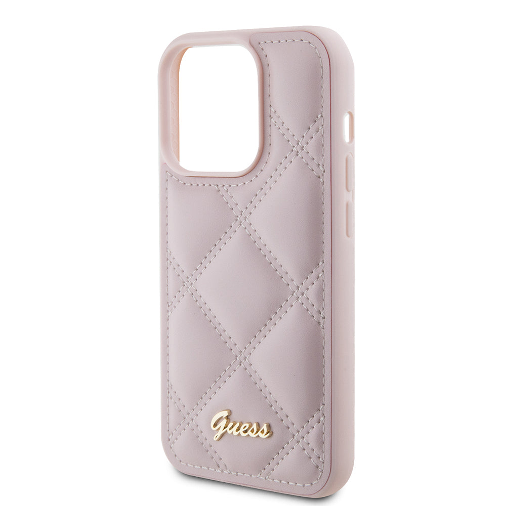 Tok Apple iPhone 15 Pro Max-hoz, Guess, Quilted Metal Logo, Rózsaszín