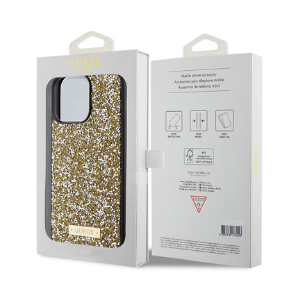 Tok Apple iPhone 15 Pro Max-hoz, Guess, Rhinestone Metal Logo, Sárga
