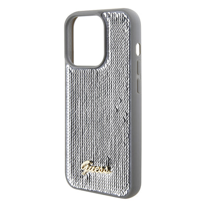 Tok Apple iPhone 15 Pro Max-hoz, Guess, Sequin Script Metal, Ezüst