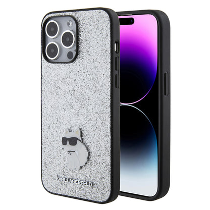 Tok Apple iPhone 15 Pro Max-hoz, Karl Lagerfeld, Glitter Fixed Choupette Logo, Ezüst