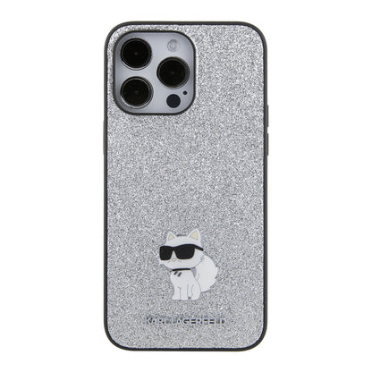Tok Apple iPhone 15 Pro Max-hoz, Karl Lagerfeld, Glitter Fixed Choupette Logo, Ezüst