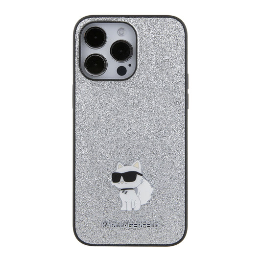 Case for Apple iPhone 15 Pro Max, Karl Lagerfeld, Glitter Fixed Choupette Logo, Silver