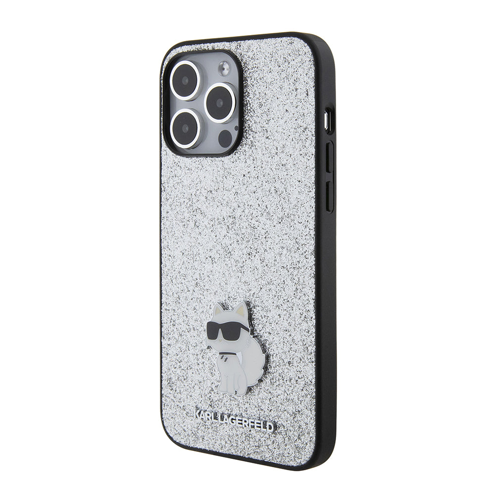 Tok Apple iPhone 15 Pro Max-hoz, Karl Lagerfeld, Glitter Fixed Choupette Logo, Ezüst