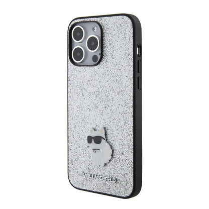 Tok Apple iPhone 15 Pro Max-hoz, Karl Lagerfeld, Glitter Fixed Choupette Logo, Ezüst