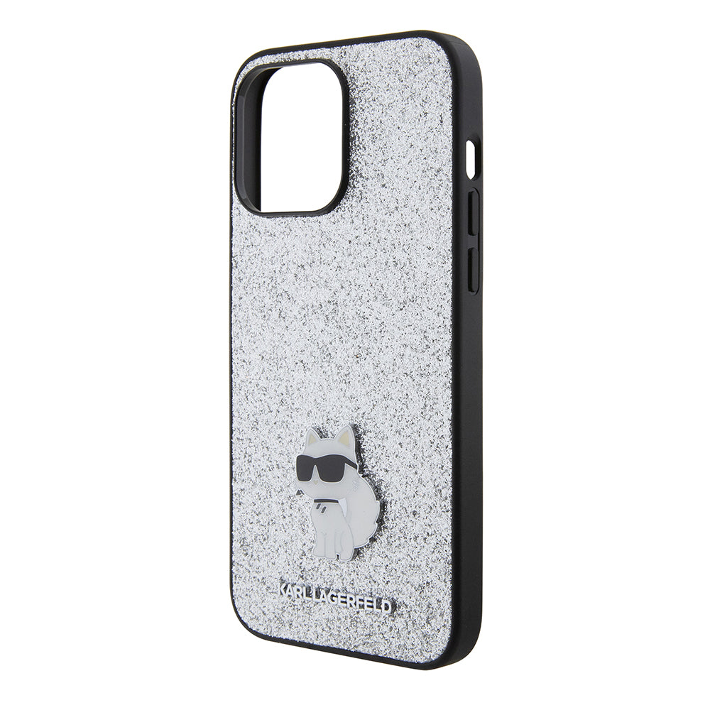 Tok Apple iPhone 15 Pro Max-hoz, Karl Lagerfeld, Glitter Fixed Choupette Logo, Ezüst