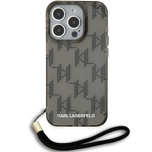 Tok Apple iPhone 15 Pro Max-hoz, Karl Lagerfeld, IML Luxury Monogram KL mintával és pánttal, Fekete