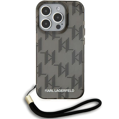 Tok Apple iPhone 15 Pro Max-hoz, Karl Lagerfeld, IML Luxury Monogram KL mintával és pánttal, Fekete