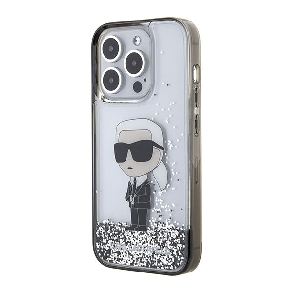 Tok Apple iPhone 15 Pro Max-hoz, Karl Lagerfeld, Liquid Glitter Ikonik Karl, Átlátszó