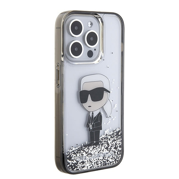 Tok Apple iPhone 15 Pro Max-hoz, Karl Lagerfeld, Liquid Glitter Ikonik Karl, Átlátszó