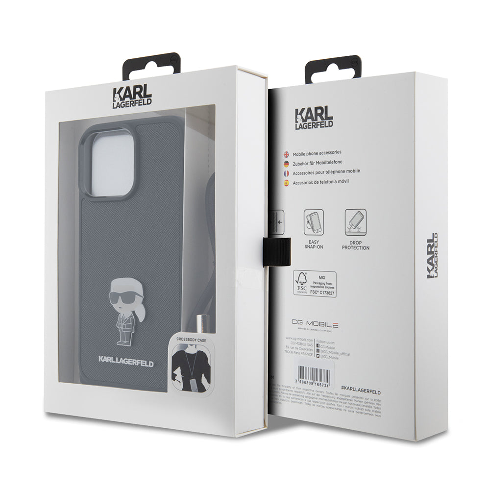 Tok Apple iPhone 15 Pro Max-hoz, Karl Lagerfeld, Saffiano Crossbody Monogram Metal Pin Karl, Fekete
