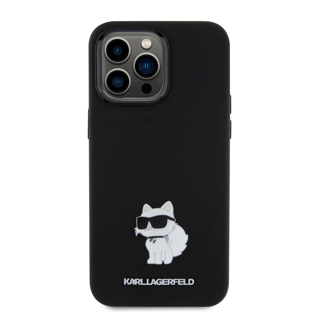 Tok Apple iPhone 15 Pro Max-hoz, Karl Lagerfeld, Silicone Choupette Metal, Fekete