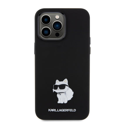 Tok Apple iPhone 15 Pro Max-hoz, Karl Lagerfeld, Silicone Choupette Metal, Fekete