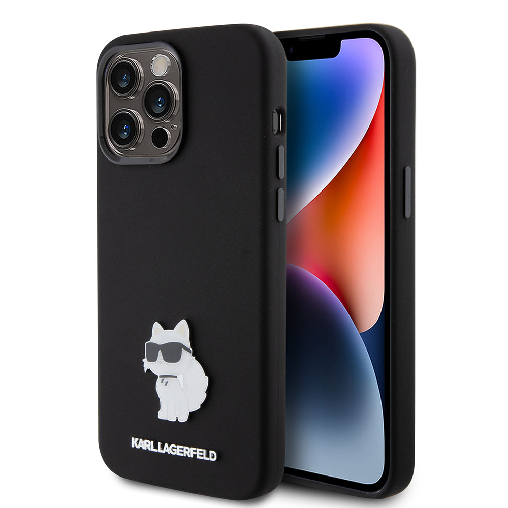 Tok Apple iPhone 15 Pro Max-hoz, Karl Lagerfeld, Silicone Choupette Metal, Fekete