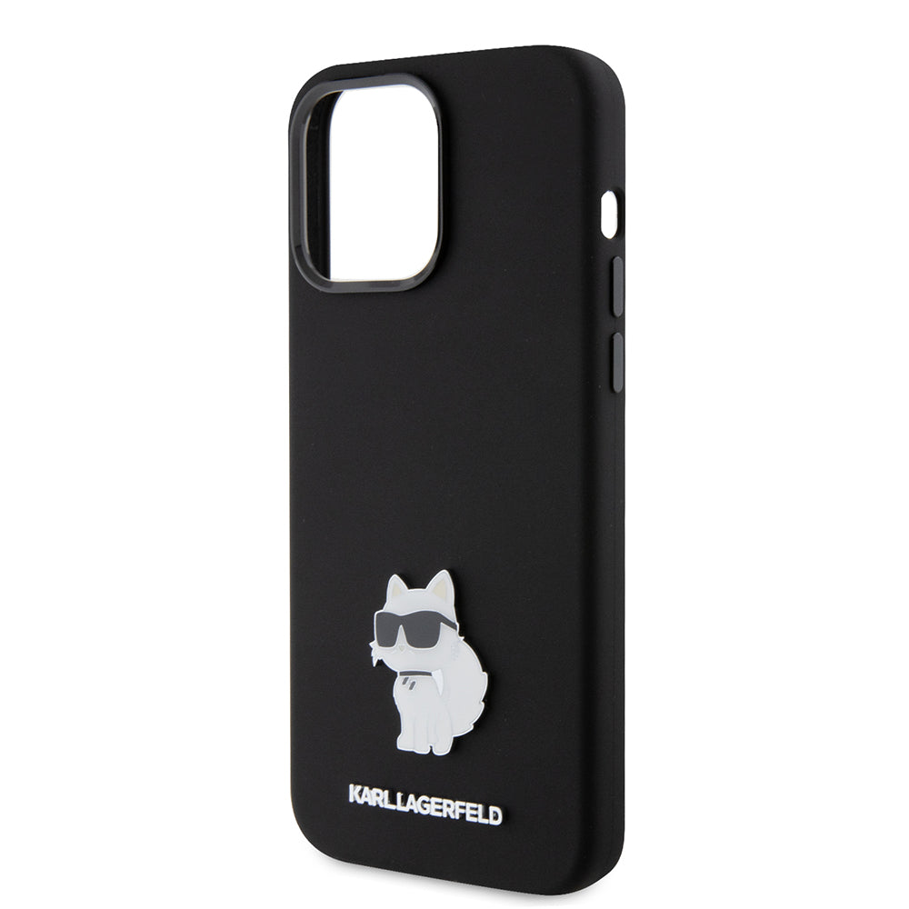 Tok Apple iPhone 15 Pro Max-hoz, Karl Lagerfeld, Silicone Choupette Metal, Fekete
