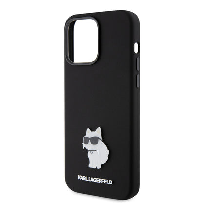 Tok Apple iPhone 15 Pro Max-hoz, Karl Lagerfeld, Silicone Choupette Metal, Fekete