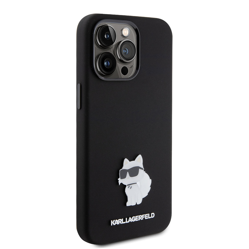 Tok Apple iPhone 15 Pro Max-hoz, Karl Lagerfeld, Silicone Choupette Metal, Fekete