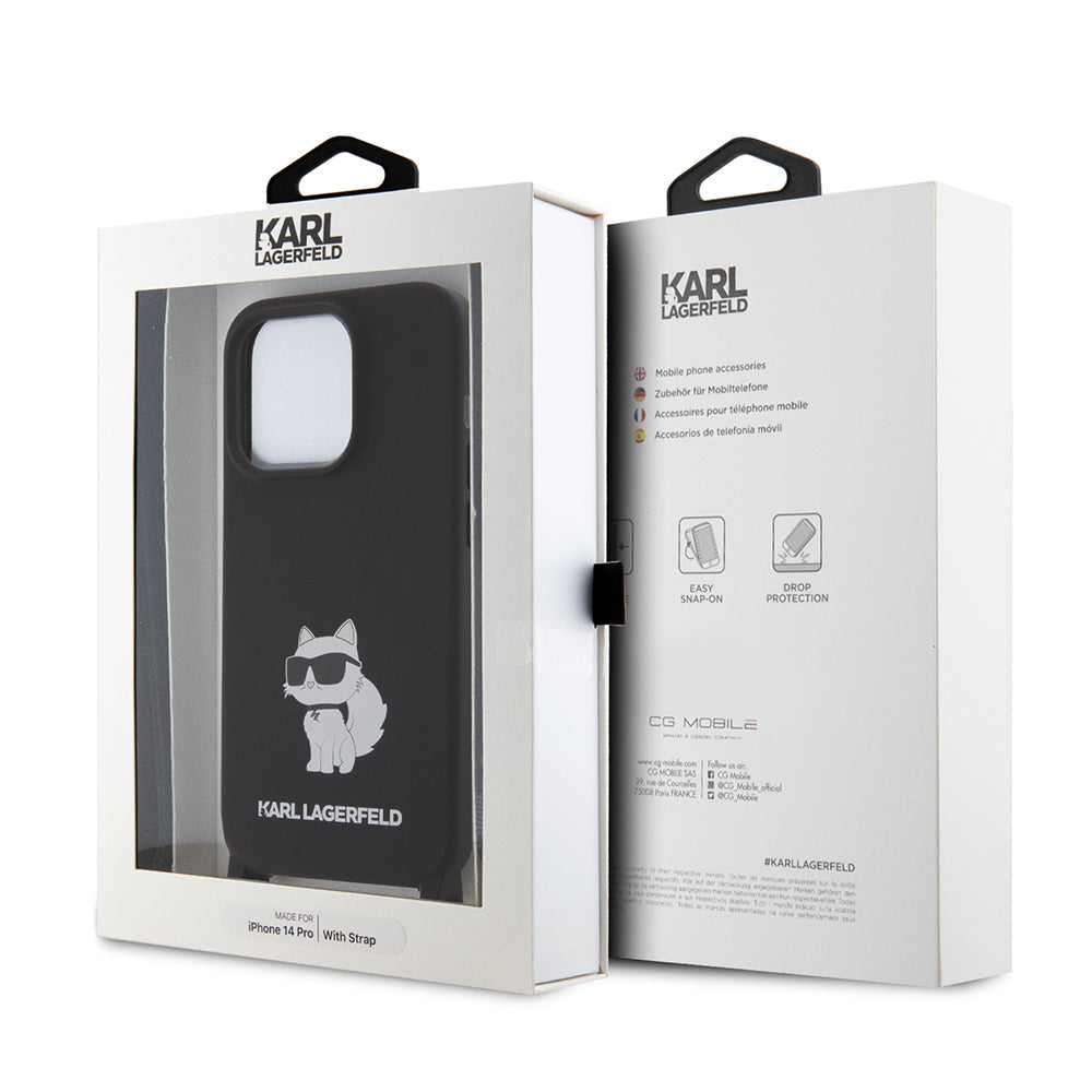 Tok a Apple iPhone 15 Pro Max-hoz, Karl Lagerfeld, Szilikon Crossbody Choupette, Fekete