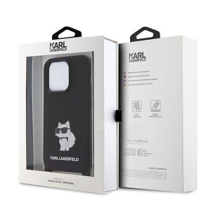 Tok a Apple iPhone 15 Pro Max-hoz, Karl Lagerfeld, Szilikon Crossbody Choupette, Fekete