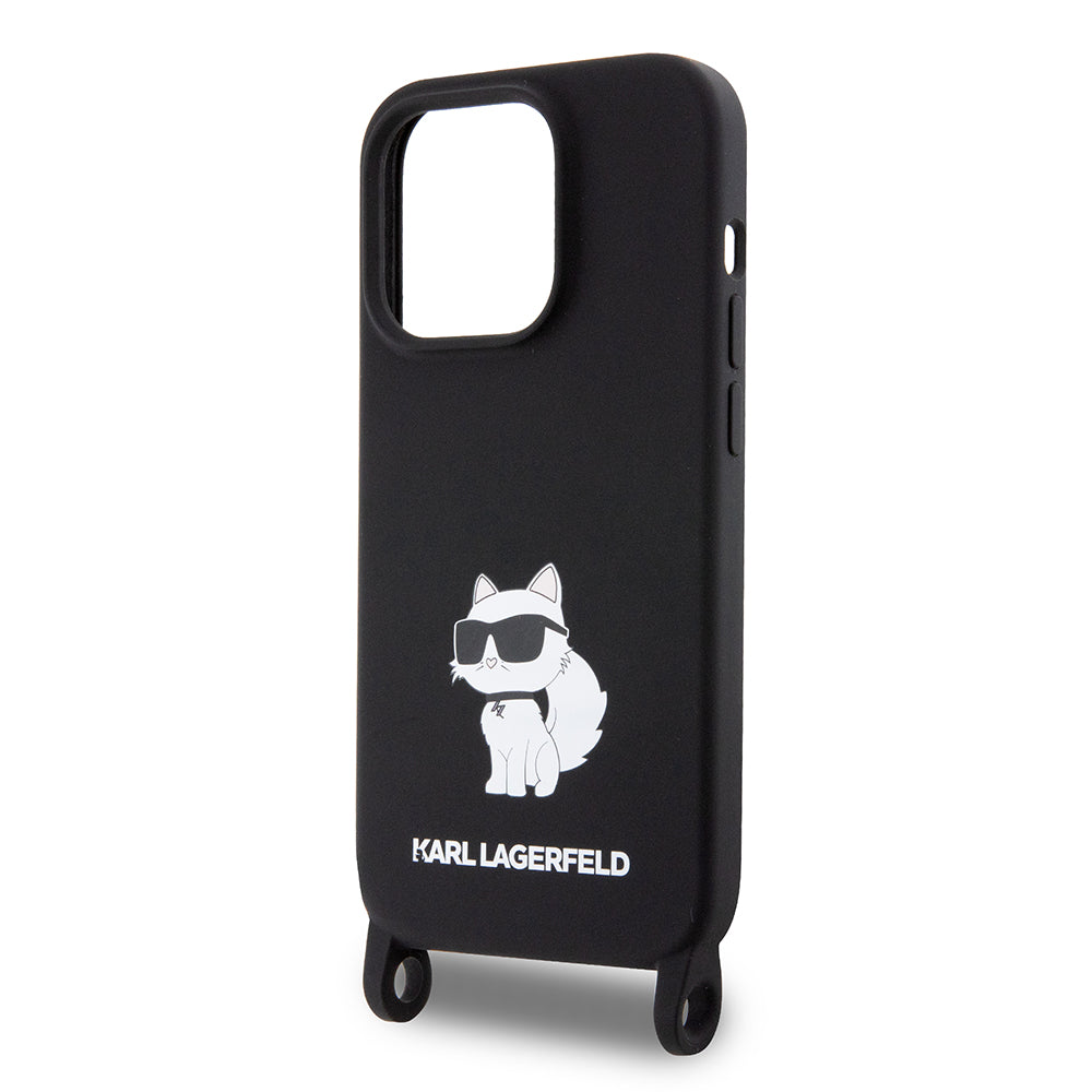Tok a Apple iPhone 15 Pro Max-hoz, Karl Lagerfeld, Szilikon Crossbody Choupette, Fekete