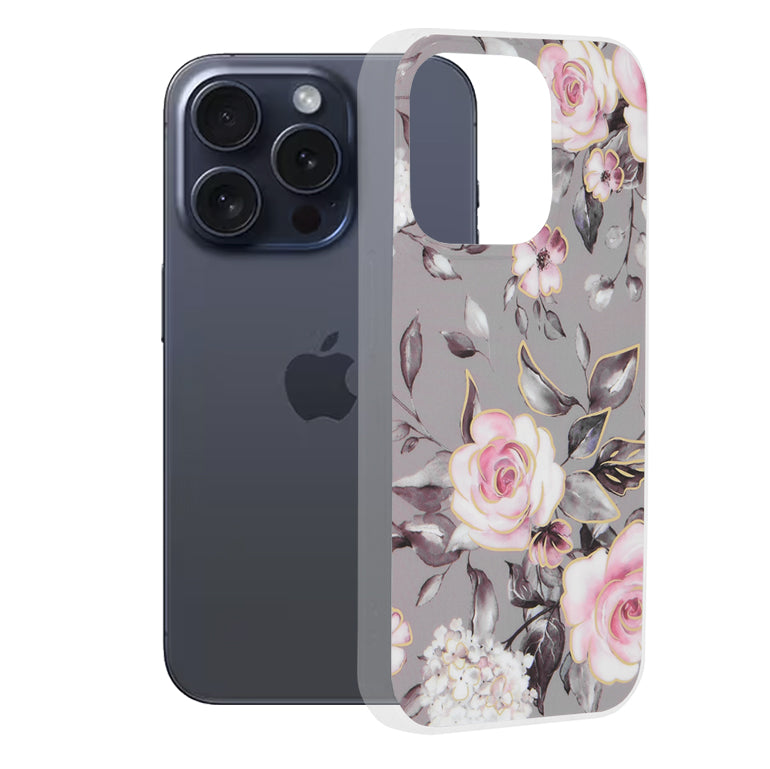 Tok Apple iPhone 15 Pro-hoz, Techsuit, Márvány, Szürke
