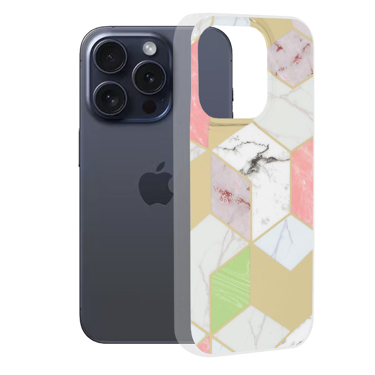 Tok Apple iPhone 15 Pro-hoz, Techsuit, Márvány, Lila