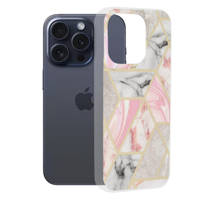 Tok Apple iPhone 15 Pro-hoz, Techsuit, Márvány, Rózsaszín