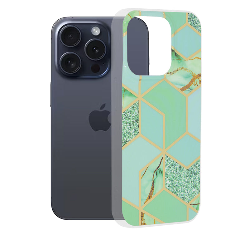 Tok Apple iPhone 15 Pro-hoz, Techsuit, Márvány, Zöld