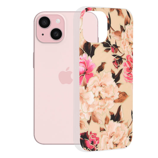 Tok Apple iPhone 15-höz, Techsuit, Márvány, Bézs