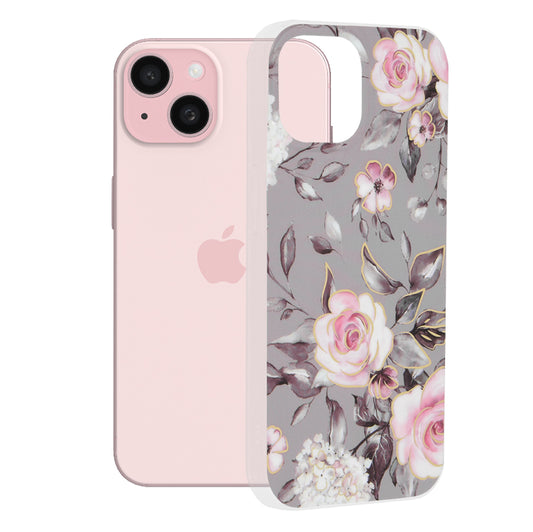 Tok Apple iPhone 15-höz, Techsuit, Márvány, Szürke