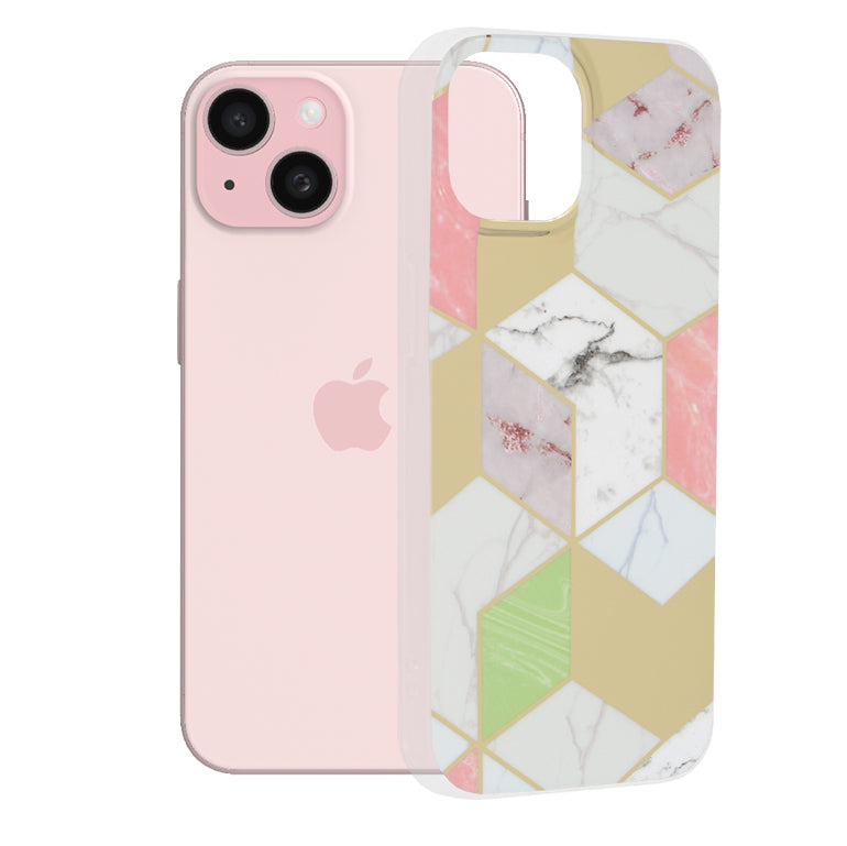 Tok Apple iPhone 15-höz, Techsuit, Márvány, Lila