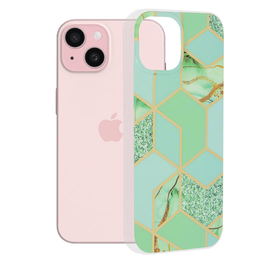 Tok Apple iPhone 15-höz, Techsuit, Marble, Zöld