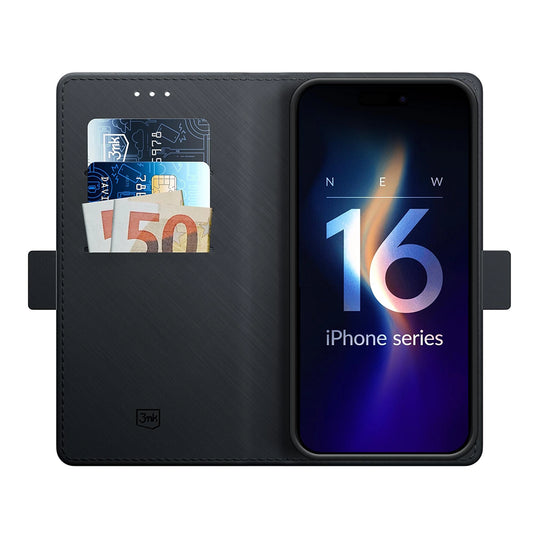 Tok Apple iPhone 16-hoz, 3MK, Pénztárca, Fekete