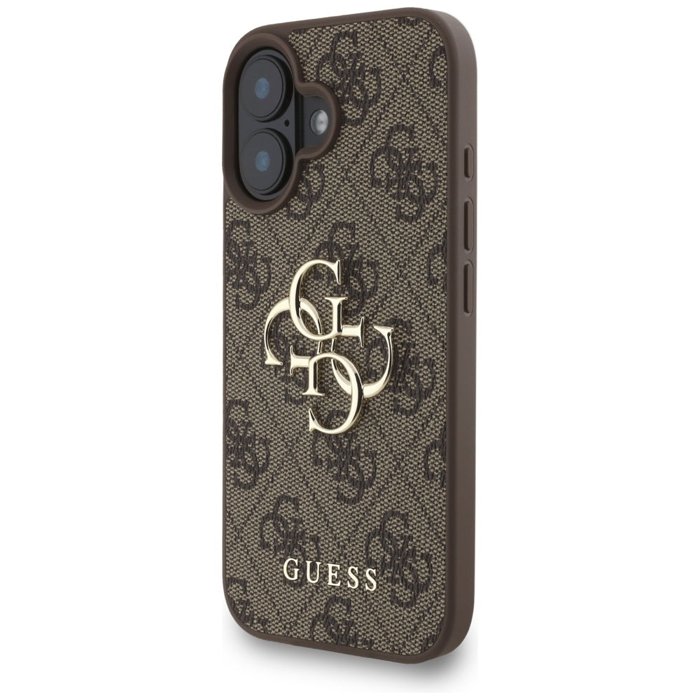 Tok Apple iPhone 16-hoz, Guess, 4G Classic Logo pánttal, Barna