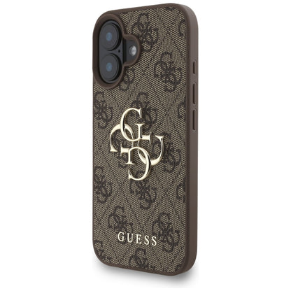 Tok Apple iPhone 16-hoz, Guess, 4G Classic Logo pánttal, Barna