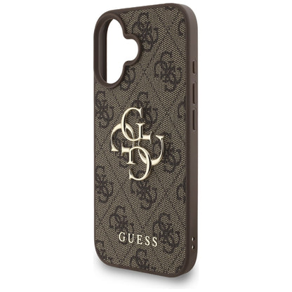 Tok Apple iPhone 16-hoz, Guess, 4G Classic Logo pánttal, Barna