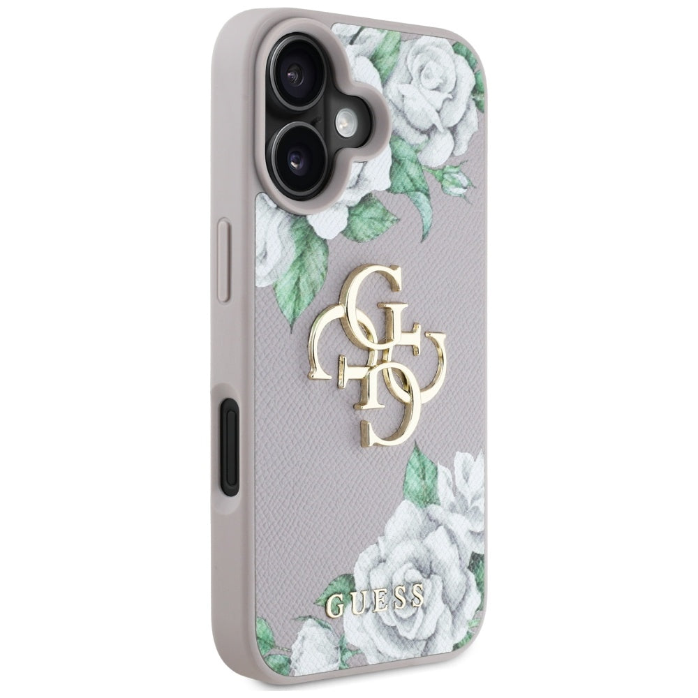 Tok Apple iPhone 16-hoz, Guess, 4G Grained Roses Big Logo, Lila