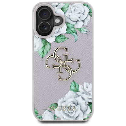 Tok Apple iPhone 16-hoz, Guess, 4G Grained Roses Big Logo, Lila