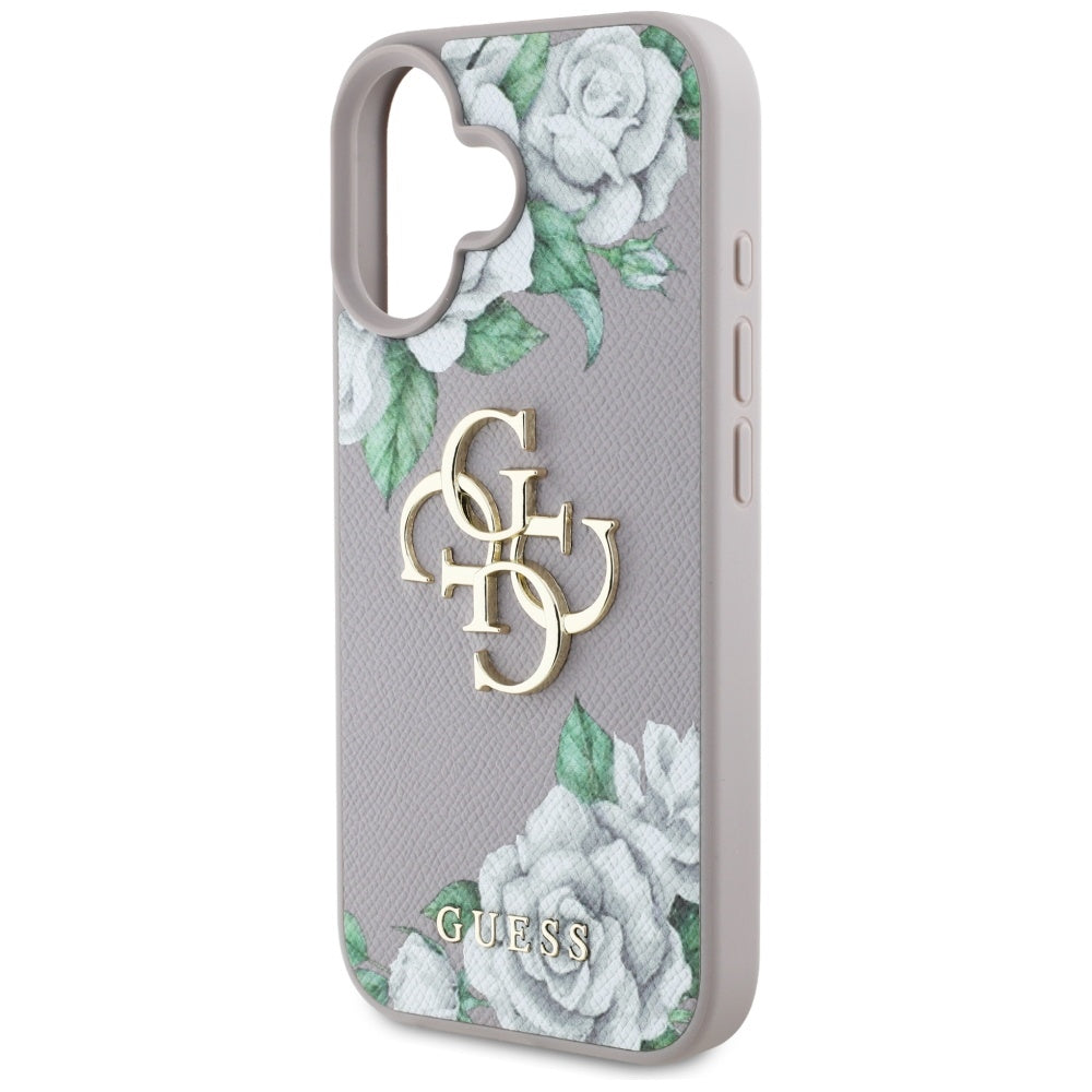 Tok Apple iPhone 16-hoz, Guess, 4G Grained Roses Big Logo, Lila