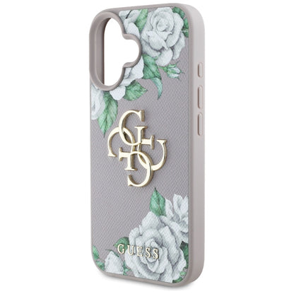 Tok Apple iPhone 16-hoz, Guess, 4G Grained Roses Big Logo, Lila