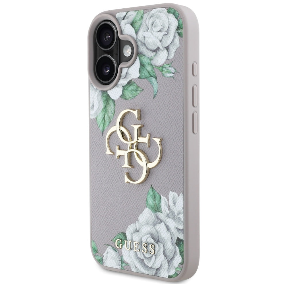 Tok Apple iPhone 16-hoz, Guess, 4G Grained Roses Big Logo, Lila