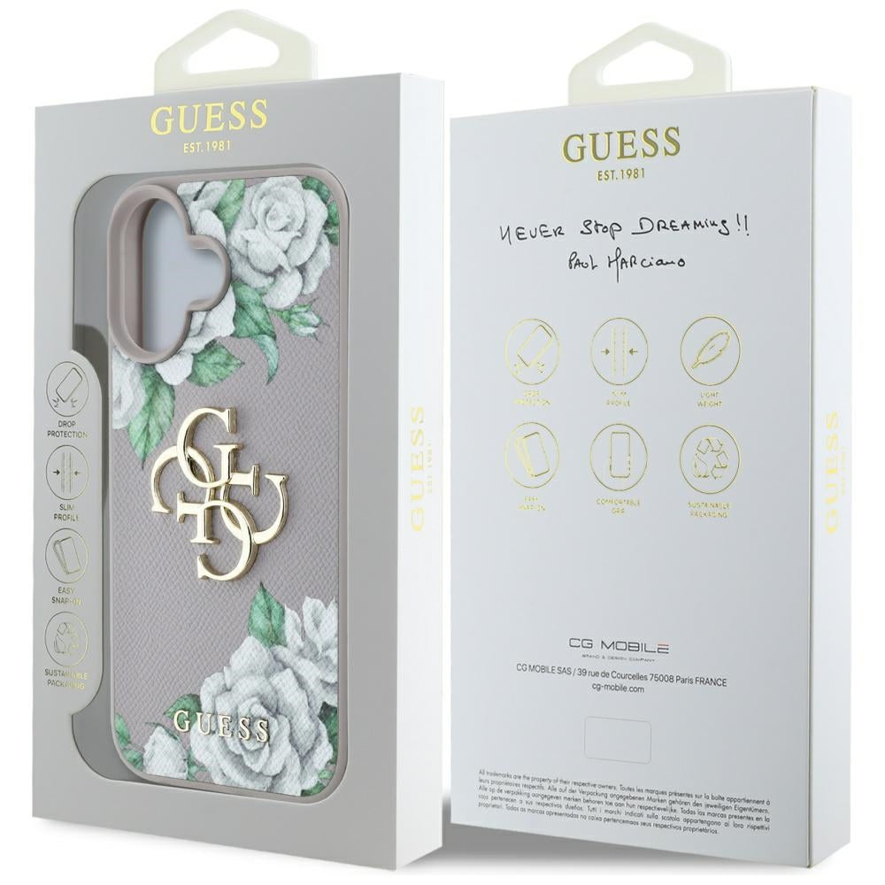 Tok Apple iPhone 16-hoz, Guess, 4G Grained Roses Big Logo, Lila
