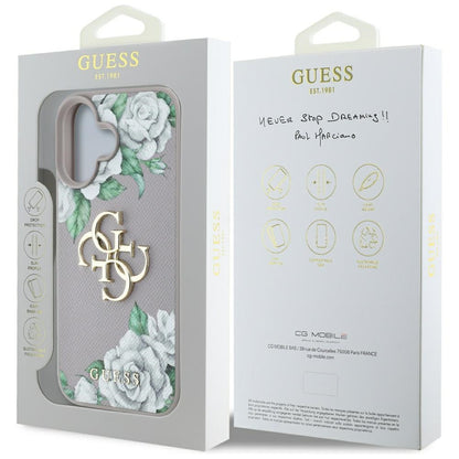 Tok Apple iPhone 16-hoz, Guess, 4G Grained Roses Big Logo, Lila