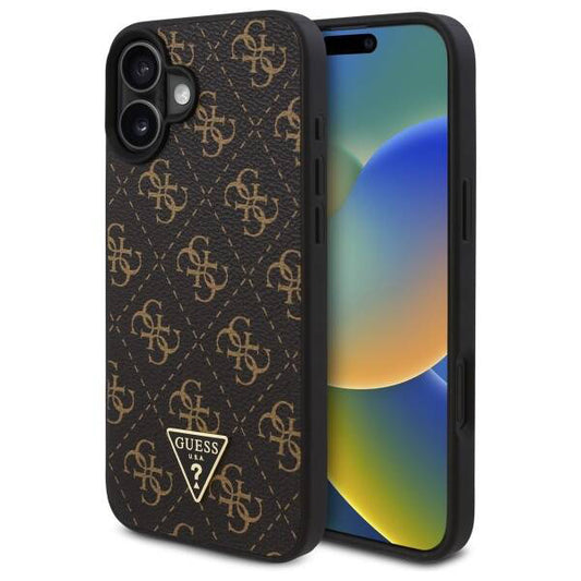 Tok a Apple iPhone 16-hoz, Guess, 4G Triangle Logo, Fekete