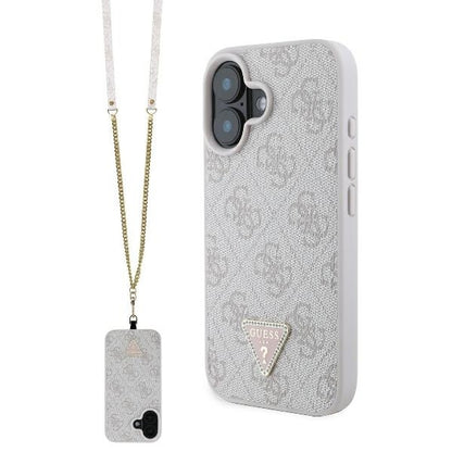 Tok Apple iPhone 16-hoz, Guess, Crossbody 4G Triangle Strass, Rózsaszín