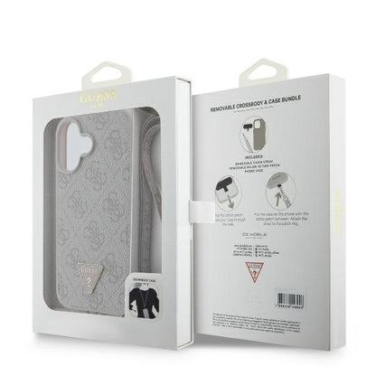 Tok Apple iPhone 16-hoz, Guess, Crossbody 4G Triangle Strass, Rózsaszín