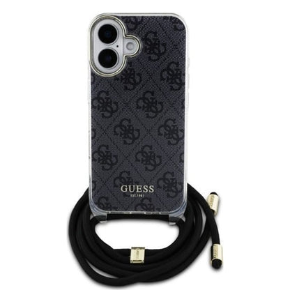 Tok a Apple iPhone 16-hoz, Guess, Crossbody Cord 4G Print, Fekete