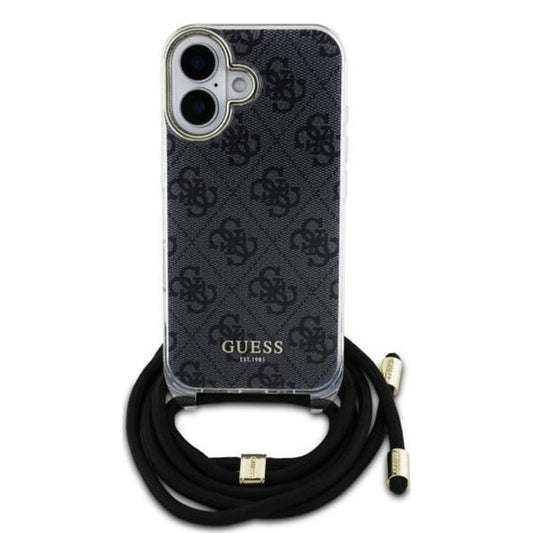 Tok a Apple iPhone 16-hoz, Guess, Crossbody Cord 4G Print, Fekete