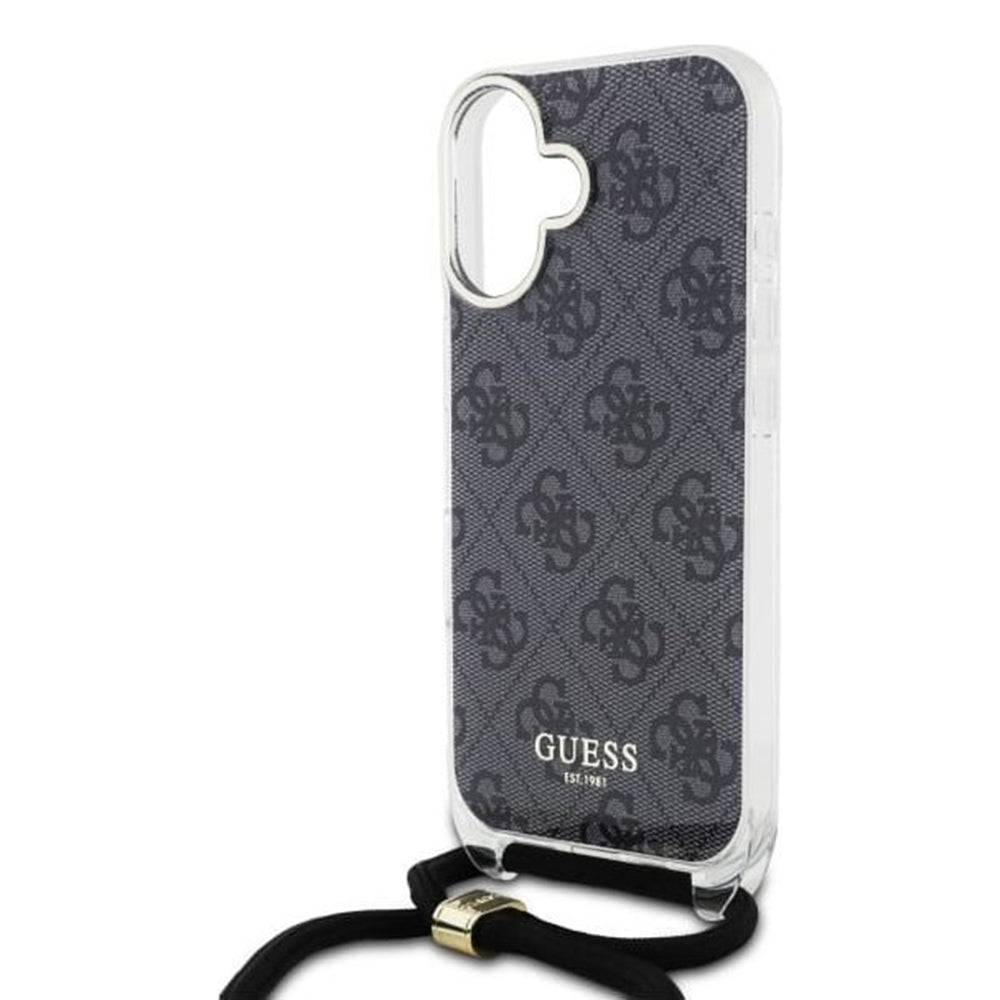 Tok a Apple iPhone 16-hoz, Guess, Crossbody Cord 4G Print, Fekete