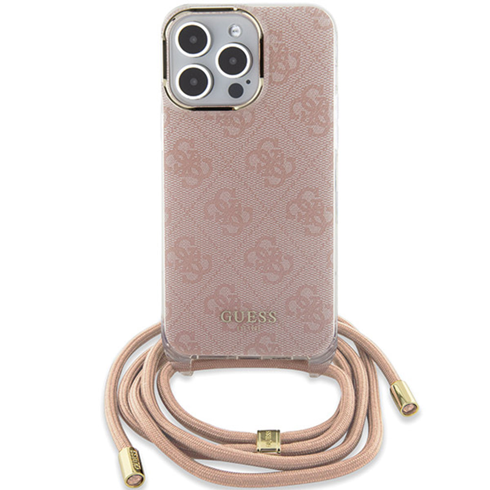 Tok a Apple iPhone 16-hoz, Guess, Crossbody Cord 4G Print, Rózsaszín