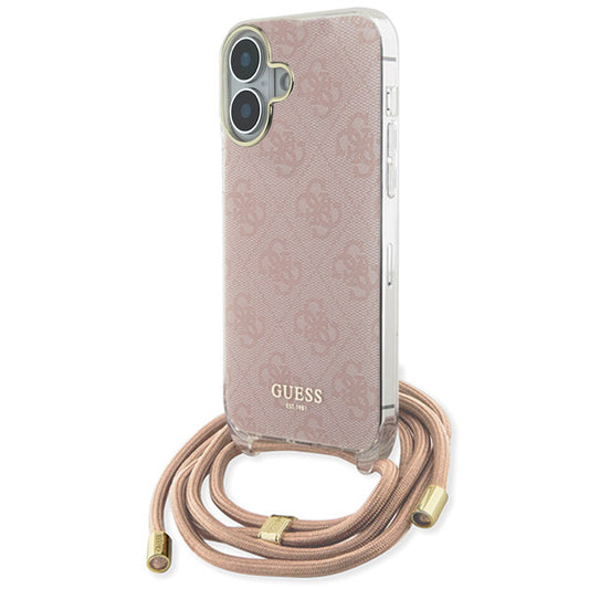 Tok a Apple iPhone 16-hoz, Guess, Crossbody Cord 4G Print, Rózsaszín